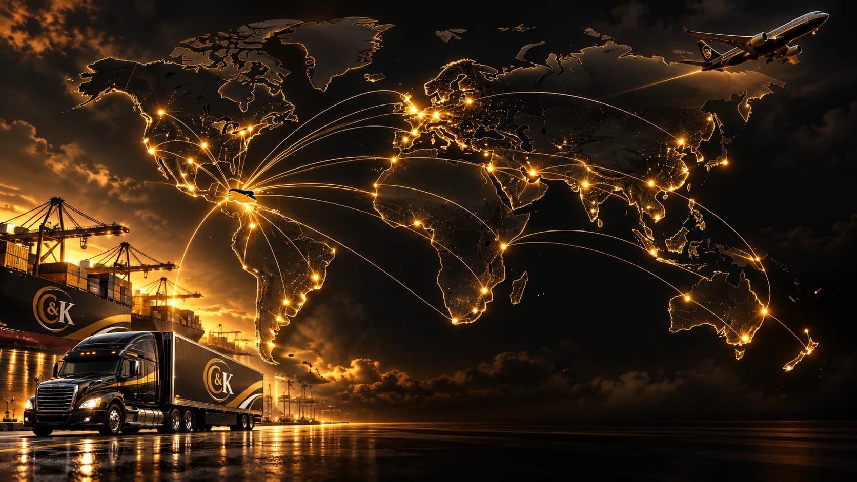 Gold logistics routes connecting destinations around the world